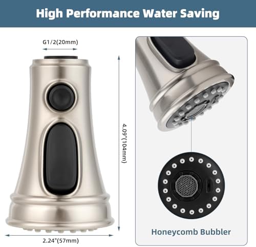 Universal Kitchen Faucet Sprayer Head 3 Modes, 15 Adapters, Brushed Nickel - Image 2