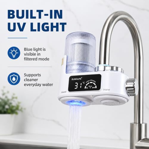 Faucet Mount Water Filter with UV Light & LED Indicator, 8-Stage Carbon Filtration for Clean Drinking Water, Includes 2 Extra Replacement Filters – Model EL-LS-A21 (White Color) - Image 3