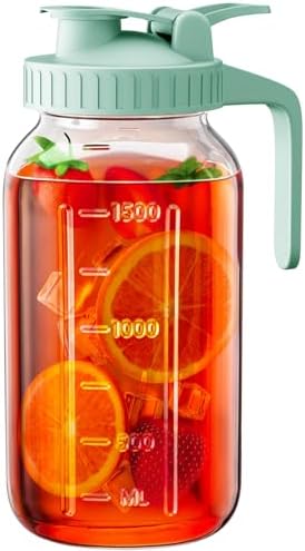 64 oz Mason Jar Pitcher, Glass Pitcher with Lid for Sun Tea & Iced Tea by OneDream