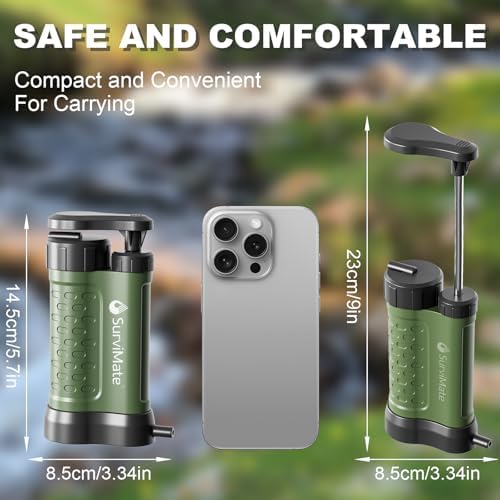 SurviMate Water Purifier Survival Pump，0.01 Micron 5-Stage Water Purifier System，Hand Pump Water Filter Portable Outdoor Emergency，Camping, Hiking, Backpacking - Image 7