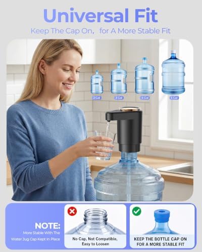 Water Jug Pump for 5 Gallon Bottle – Portable Electric USB-C Charging Dispenser, Dual Powerful Motors, Fast Flow, Fits 2-5 Gallon Jugs – Ideal for Home, Office, Camping, RV, Dark Black - Image 5