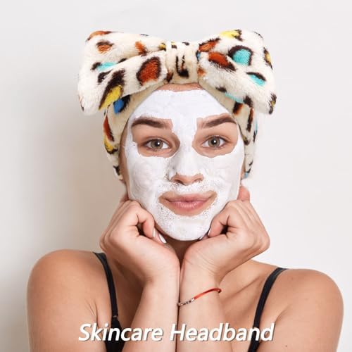 Velscrun 6 Pack Spa Headband, Makeup Headband, Face Wash Headbands, Skincare Headbands, Sponge Hair Band Bow Tie Spa Head Band for Washing Face Wristband Set Hair Accessories for Women Gifts Leopard D - Image 4