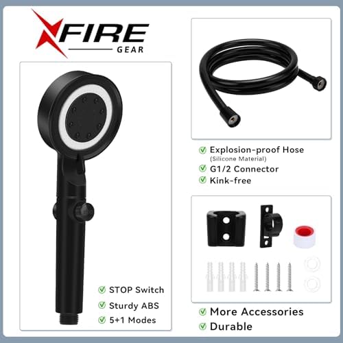 5+1 Mode High Pressure Replacement Black RV Shower Head with Hose - Image 6