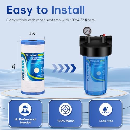 ICEPURE 10" x 4.5" Whole House Grooved Sediment Filter, Replacement for 3M Aqua-Pure AP810, AP801, AP811, Whirlpool WHKF-GD25BB, GE FXHTC, GXWH40L, GXWH35F, GNWH38S, 3PACK (25 Micron) - Image 5