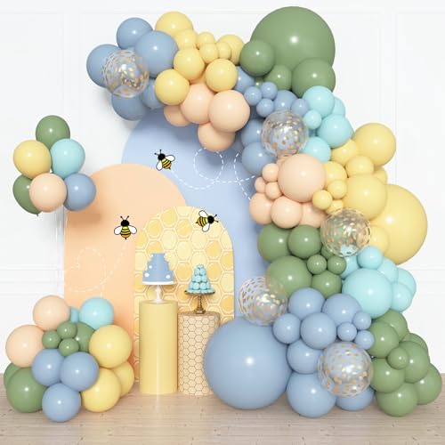 Amandir 153pcs Blue and Yellow Sage Green Balloon Arch Kit Different Sizes by Amandir