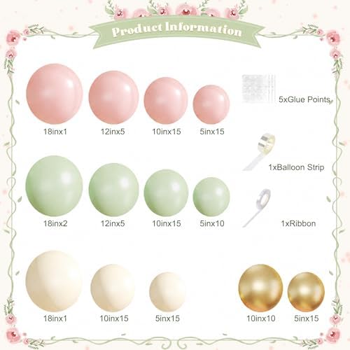 Pink and Green Gold Balloon Arch Kit for Baby Shower Birthday Decorations - Image 2