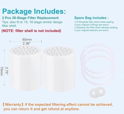2 Pc Luxau 20 Stage(Also Fit 15, 18 Stage) Shower Filter Replacement Cartridge, Shower Head Filter Refill, for Hard Water Chlorine Heavy Metal, Skin Hair, Fit Any Similar Design Shower Water Filter - Image 2