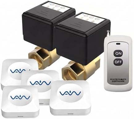 VAW Smart Water Shut Off Valve System - 2 * 1' Automatic Heavy Full Port Valve + 4 Wireless Water Leak Detectors + Controller, No Hub, 3-Year Battery, IP66 Waterproof for Kitchen Bathroom Basement by Unknown