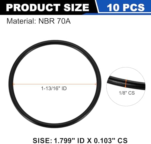 uxcell 10Pcs AS-133 NBR 70A O-Rings 1-13/16"IDx 3/32"CS/1.799"ID x 0.103"CS - Image 2