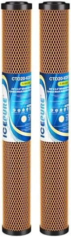 ICEPURE 5 Micron 20" x 2.5" Whole House Activated Carbon and KDF Water Filter Cartridge, Heavy Metal Removal Filter Replacement for EP-20, C1-20, F3WCB32, CTO20-KDF, 2PACK by ICEPURE