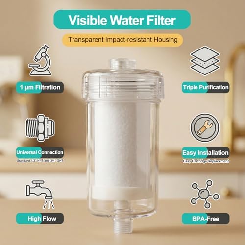 1 micron Carbon Shower Filter, Visible Water Filter for Washing machine, shower head filter, 99% Removal of Chlorine, Fluoride, Heavy metal, Rust, Sediment, Odor & Scale, Improves Skin Condition - Image 3
