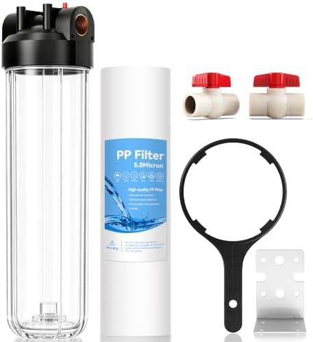 Whole House Water Filter Housing with 1 PP Filter, 20"x4.5", 1" NPT by Ovvyayl