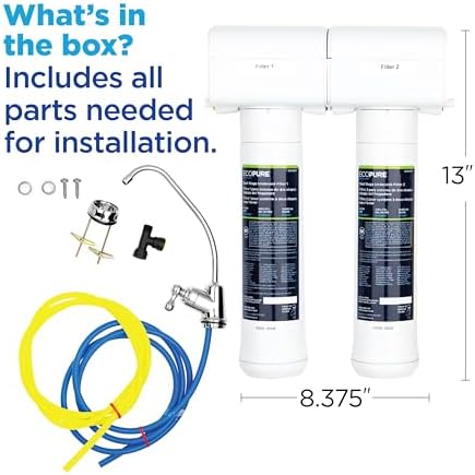 EcoPure ECOP20 2 Stage Under Sink Water Filter System – NSF-Certified to Reduce 58 Contaminants – Clean Drinking Water – Easy Filter Changes – Includes Chrome Faucet & Filters - Image 6
