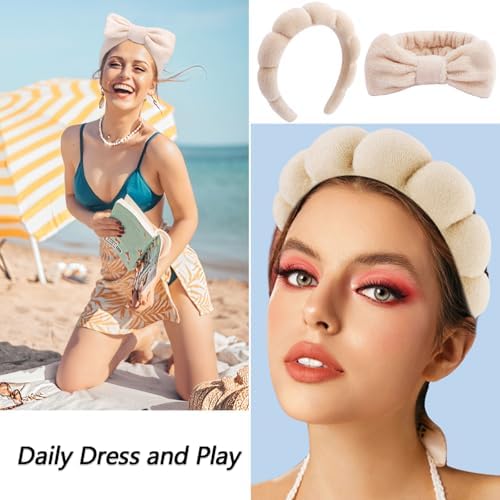VELSCRUN 6 Pack Spa Headband, Makeup Headband, Face Wash Headbands, Skincare Headbands, Brown Sponge Hair Band Bow Tie Spa Head Band for Washing Face Wristband Set Hair Accessories for Women - Image 6