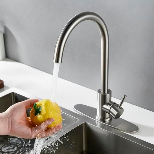 Single Handle High Arc Brushed Nickel Kitchen Faucet Stainless Steel Commercial Single Hole Kitchen Sink Faucet, Modern One Hole Bar Sink Faucet with Deck Plate - Image 4