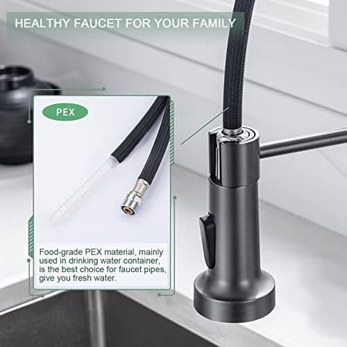 WEWE Pull-Down Kitchen Faucet, 2-Mode Sprayer, Matte Gray, High Arc - Image 5