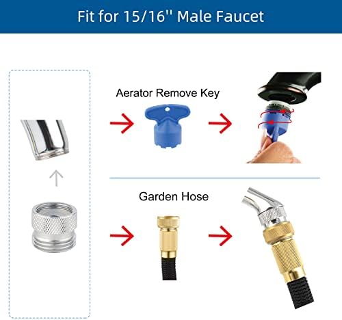 Hibbent Faucet to Garden Hose Adapter Kit, Female to Male Sink Brass Garden Hose Attachment with Washer & Aerator Key, Chrome - Image 3