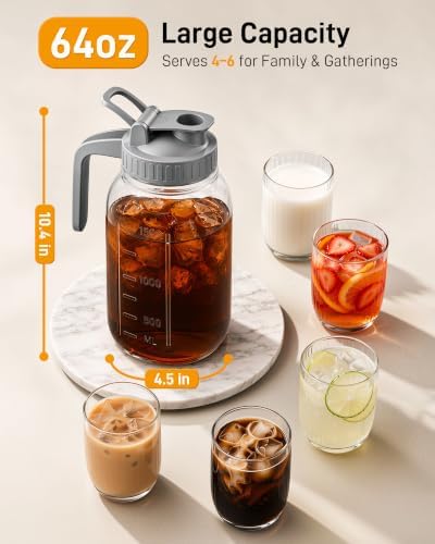 64 oz Mason Jar Pitcher, Glass Pitcher with Lid for Sun Tea & Iced Tea - Image 2