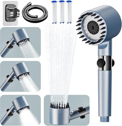 Shower Head, Drops Shower Head High Pressure, Showerhead with Handheld and 3 Filters, 4 Spray Modes & Pause Switch, Silicone Scalp Massager, 59" Hose & Bracket for Hard Water & Pets by Unknown