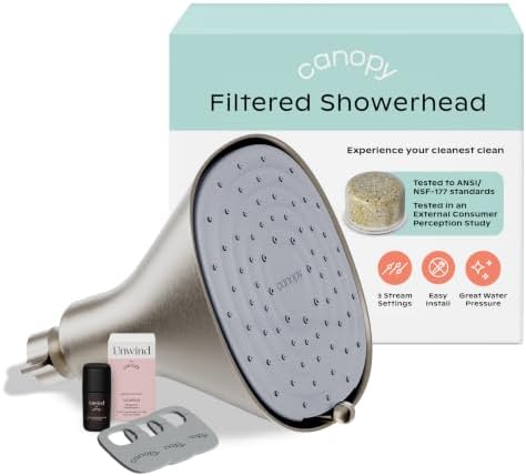 Canopy Filtered Shower Head - High Pressure Shower Head Filter for Hard Water - Shower Filter To Remove Impurities for Healthier Scalp, Skin & Hair - Support Hair Growth & Minimize Breakage - Nickel by Canopy