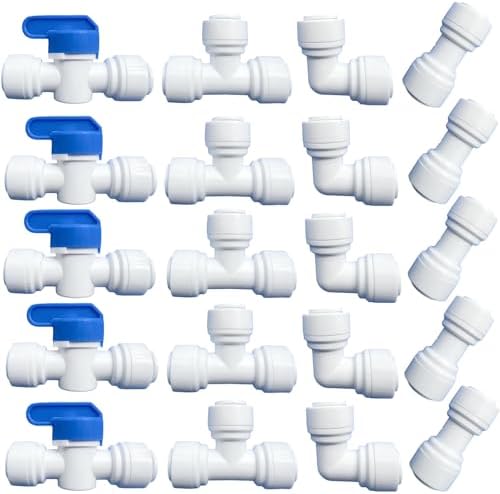 20 pcs Water Push to Connect Quick Connect Fittings 3/8" Tube OD for RO Water Reverse Osmosis System Water Tube Fitting (Ball Valve + Tee fitting + Union Connector+Elbow Connector) by Unknown