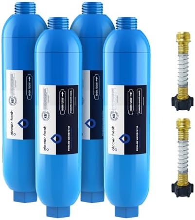 GLACIER FRESH RV/Marine Water Filter with 2 Flexible Hose Protectors 4 Pack by GLACIERFRESH