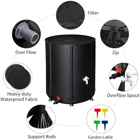 Collapsible Rain Barrel,Portable Water Storage Tank,Rainwater Collection System Downspout,Water Catcher Container with Filter Spigot Overflow Kit (132 Gallon) - Image 3