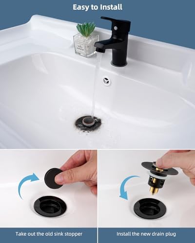 Hibbent 2 Pack All Metal Universal Bathroom Sink Stopper for 1.1''~2.3'' Basin, Pop Up Sink Drain Strainer, Brass Core Push Type Stopper, Stainless Steel Anti Clogging Drain Filter, Oil-Rubbed Bronze - Image 4