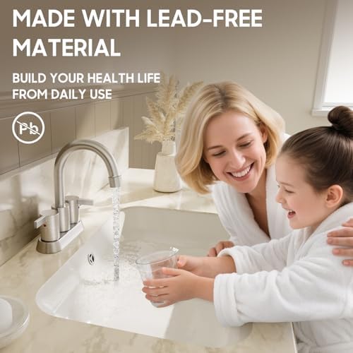 Phiestina Brushed Nickel 4 Inch 2 Handle Centerset Lead-Free Bathroom Sink Faucet, with Copper Pop Up Drain and Water Supply Lines,BF015-1-BN - Image 4