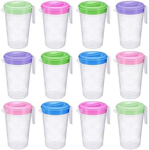 Honeydak 12 Pcs Clear Plastic Pitcher with Lid Handle,70 Oz,Colorful by Honeydak