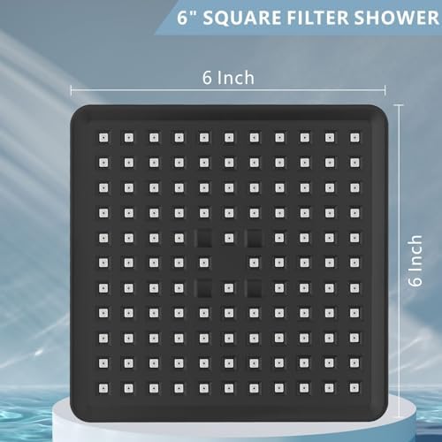 High Pressure Rain Shower Head with Filtered - 6" Square Showerhead Filter for Remove Chlorine and Harmful Substances, Improve Hair and Skin Problems, Matte Black - Image 4