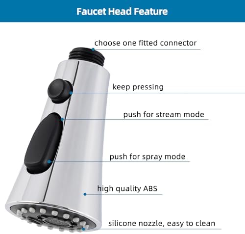 Universal Kitchen Faucet Head Replacement, 3 Modes, 15 Adapter Kit, Chrome - Image 3