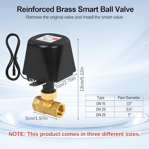 WIFI & Bluetooth Smart Water Valve, DN20 Ball Brass Valve, WIFI Control Water Shutoff Valves Compatible With Alexa, Google and Application Program iOS/Android, Only 2.4GHZ WiFi(3/4") - Image 2