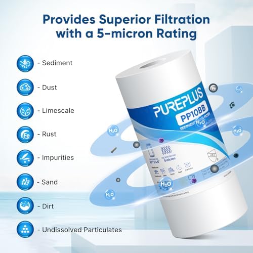 PUREPLUS 5 Micron 10"x4.5" Whole House Sediment Water Filter, 3 Pack - Image 5