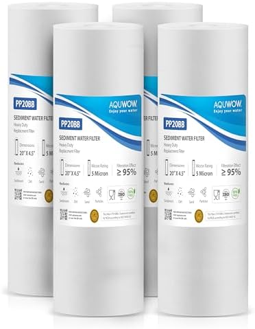 PP20BB 5 Micron 4.5" x 20" Filter Set – Sediment Replacement Cartridges for Whole House Water Filtration Systems, Universal Standard PP Filters (4, 20 x 4.5) by YourHealthIsOurPriority