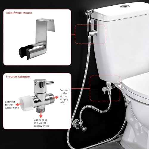 Daily Treasures Bidet Sprayer for Toilet with Replaceable Filters, Stainless Steel Handheld Bidet,Muslim Shower for Toilet, No-Push Hands-Free & Adjustable Water Pressure, Toilet Bidet Attachment - Image 7