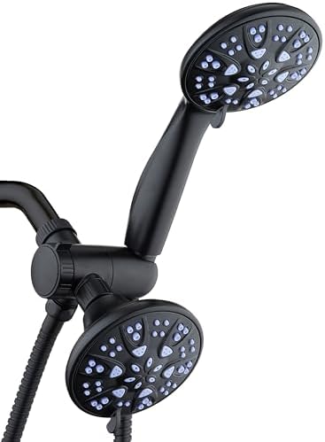 AquaDance Antimicrobial/Anti-Clog High-Pressure 30-setting Dual Head Combination Shower with Nozzle Protection from Growth of Mold, Mildew & Bacteria for a Healthier Shower – Sunset Blue by AquaDance