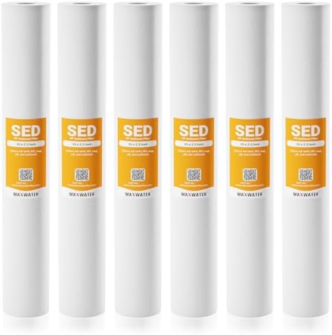 Max Water Slim Blue 1 Micron 20 inch x 2.5 inch Whole House Melt-Blown Polypropylene Sediment Water Filter Replacement Cartridge SDC-25-2005 P5-20 (Pack of 6) by MaxWater