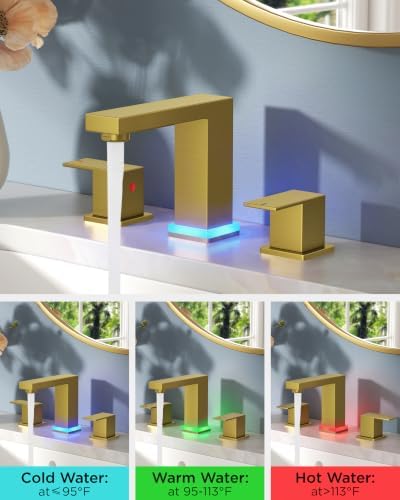 FORIOUS Gold LED Bathroom Faucet 3 Hole, 3 Color Changing LED Light Faucet - Image 5