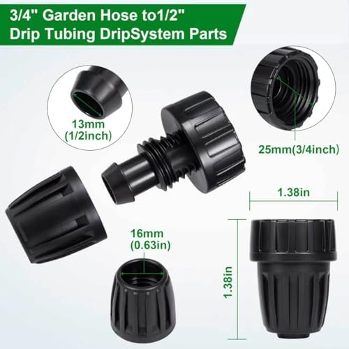 10 Pcs 1/2 Inch Drip Irrigation Tubing to Faucet/Garden Hose Adapter, 3/4" FHT to 1/2" (1/2" ID x0.6-0.65" OD) Drip Irrigation Fittings (25PSI+2Pack) - Image 3