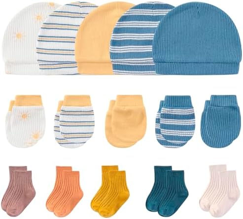 MAMIMAKA Newborn Baby Boy Girl Caps Mittens Socks Set Cotton Baby Essentials Accessories (Hats+Gloves+Socks) by MAMIMAKA