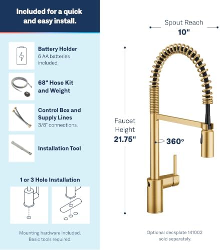 Moen 5923EWBG Align Spring Touchless Kitchen Faucet, Brushed Gold - Image 3