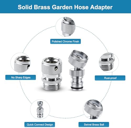 Hibbent Swivel Faucet to Garden Hose Adapter Kit, Multi-Thread Solid Brass Quick Connector, 3/4" Tool-Free Quick Connect Adapter for Sink Faucet & Garden Hose, Chrome - Image 3