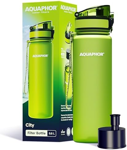AQUAPHOR City Water Filter Bottle 17 oz | Reusable & Portable Filtered Water Bottle | BPA-Free | Perfect for Camping, Travel, Indoor & Outdoor Use | Green by AQUAPHORWaterFilters