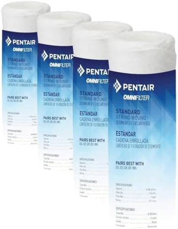 Pentair OMNIFilter RS12 Sediment Water Filter, 10-Inch, Standard Whole House String Wound Sediment Replacement Filter Cartridge, 10" x 2.5", 20 Micron, Pack of 4 by PentairOmniFilter
