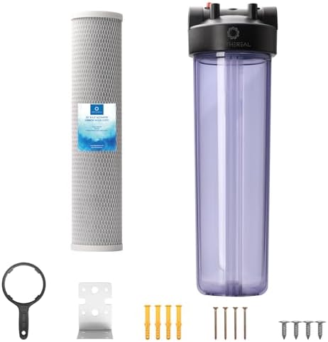 Airthereal Whole House Water Filter Housing, Sediment Filters for Well and City Water, 20"x4.5" Sediment Whole House Water Filter Cartridges with 1" NPT Port and Include 1-Pack CTO Filter by Airthereal