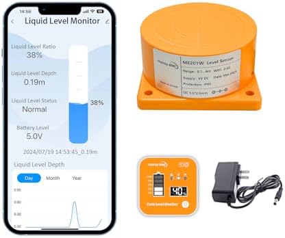 Moray Smart WiFi Water Level Sensor, LCD Water Tank Cistern Level Monitor, Ultrasonic Liquid Level Sensor, Water Detectors Alarms, Tuya Smart Devices, IP66 Waterproof Water Tank Level Monitor (ME201R) by Unknown