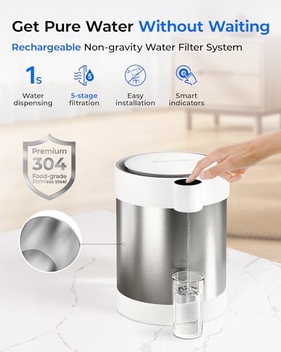 Waterdrop ED21W Rechargeable Non-Gravity Water Filter System, 5-Stage Stainless Steel Countertop Filtration, Reduce 70+ Contaminants, Lead, Chlorine and Cadmium, 22-Cup - Image 2
