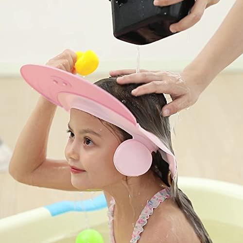 Baby shower cap shampoo visor shield hat kids bath Washing Hair rinser Prevents Water from Pooling in Face for To protect the eyes and ears of toddlers and children (Pink) by CCYMLOA