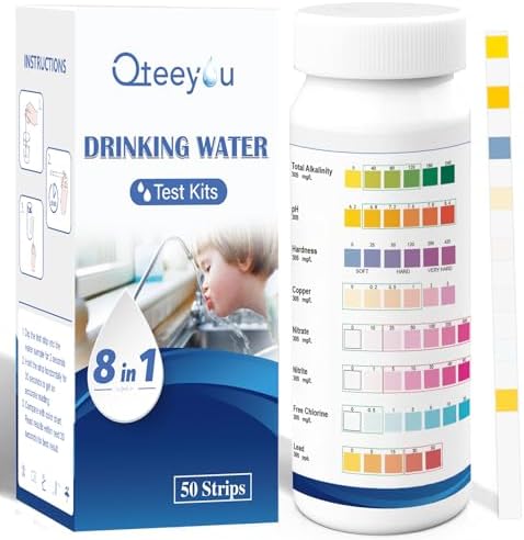 Lead Water Test Kit 2026 Upgraded 8 in 1 Home Drinking Water Testing Kits 50pcs, House Tap and Well Water Hardness Tester, Lead Test Strips for Alkalinity, pH, Copper, Nitrite&Chlorine by Qteeyou